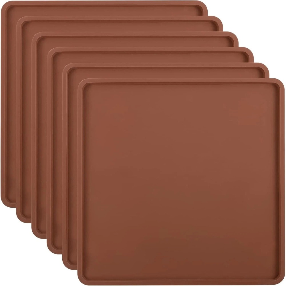 6 PCS Silicone Dehydrator mats with Edge 11.8"L x 10.6"W, Brown Non-Stick